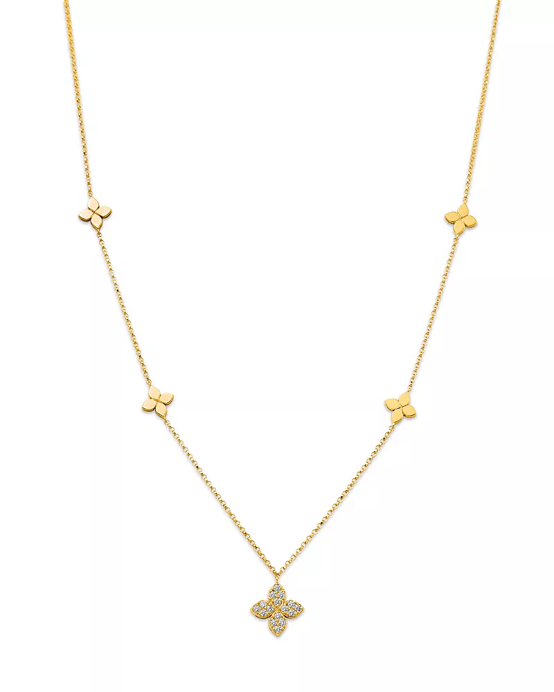 Roberto Coin 18K Yellow Gold Love by the Inch Diamond Flower Station Necklace, 15
