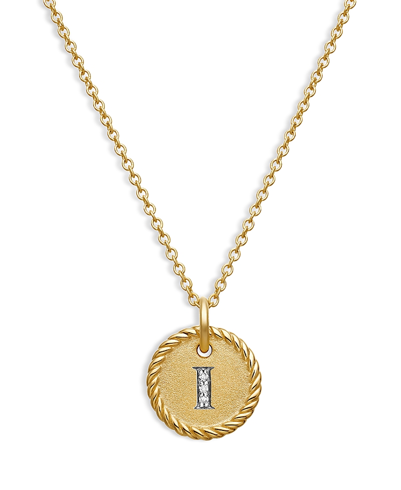 David Yurman Cable Collectibles Initial Pendant with Diamonds in Gold on Chain, 16-18 · OS