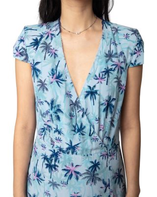 Rapaz Sunset Palm Mist Print Silk Dress