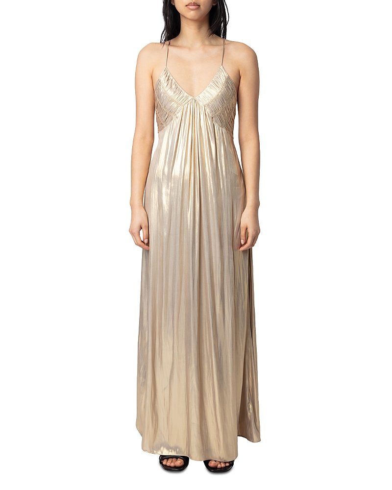 Zadig & Voltaire Womens Pleated Sleeveless Satin Maxi Dress Gold In Gold