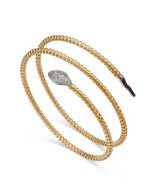 White & Brown Diamond Flexible Wrap-Around Snake Bangle Bracelet in 14K Yellow & White Gold, 0.35 tcw