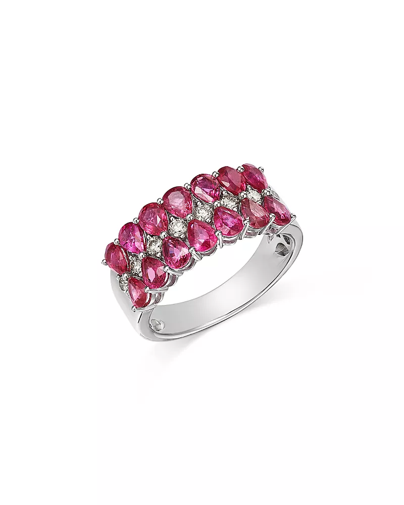Bloomingdale's Fine Collection Ruby & Champagne Diamond Triple Row Ring in 14K White Gold