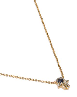 Sapphire & Diamond Hamsa Hand Pendant Necklace in 14K Yellow Gold, 18"