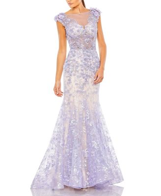 Mac Duggal - Embellished Cap Sleeve Cowl Neck Trumpet Gown