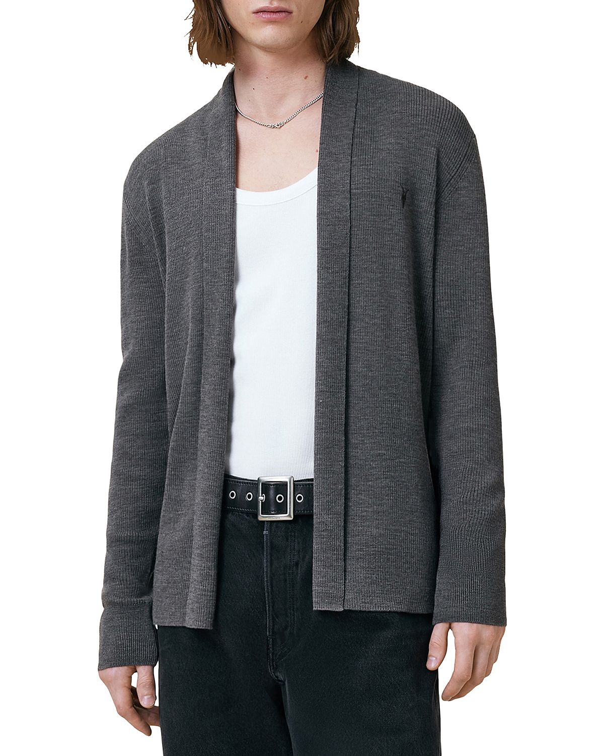 Allsaints Mode Regular Fit Merino Wool Open Cardigan Sweater