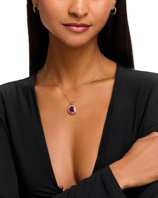 Amethyst & Diamond Bezel Pendant Necklace in 14K Rose Gold, 18"