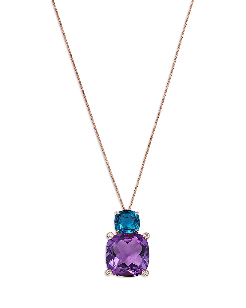 Bloomingdale's Fine Collection Amethyst, London Blue Topaz & Diamond Cushion Cut Pendant Necklace In 14k Rose Gold, 18