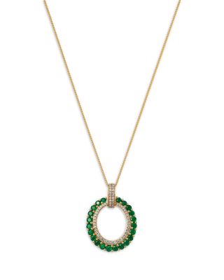 Emerald & Diamond Circle Pendant Necklace in 14K Yellow Gold