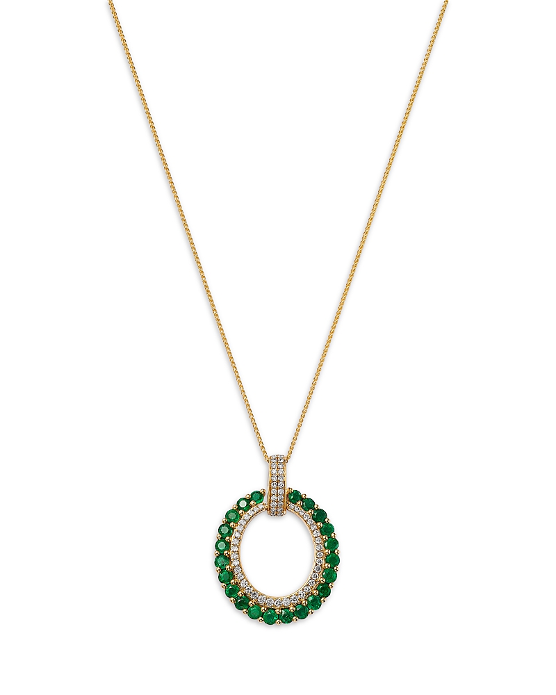 Bloomingdale's Fine Collection Emerald & Diamond Circle Pendant Necklace in 14K Yellow Gold