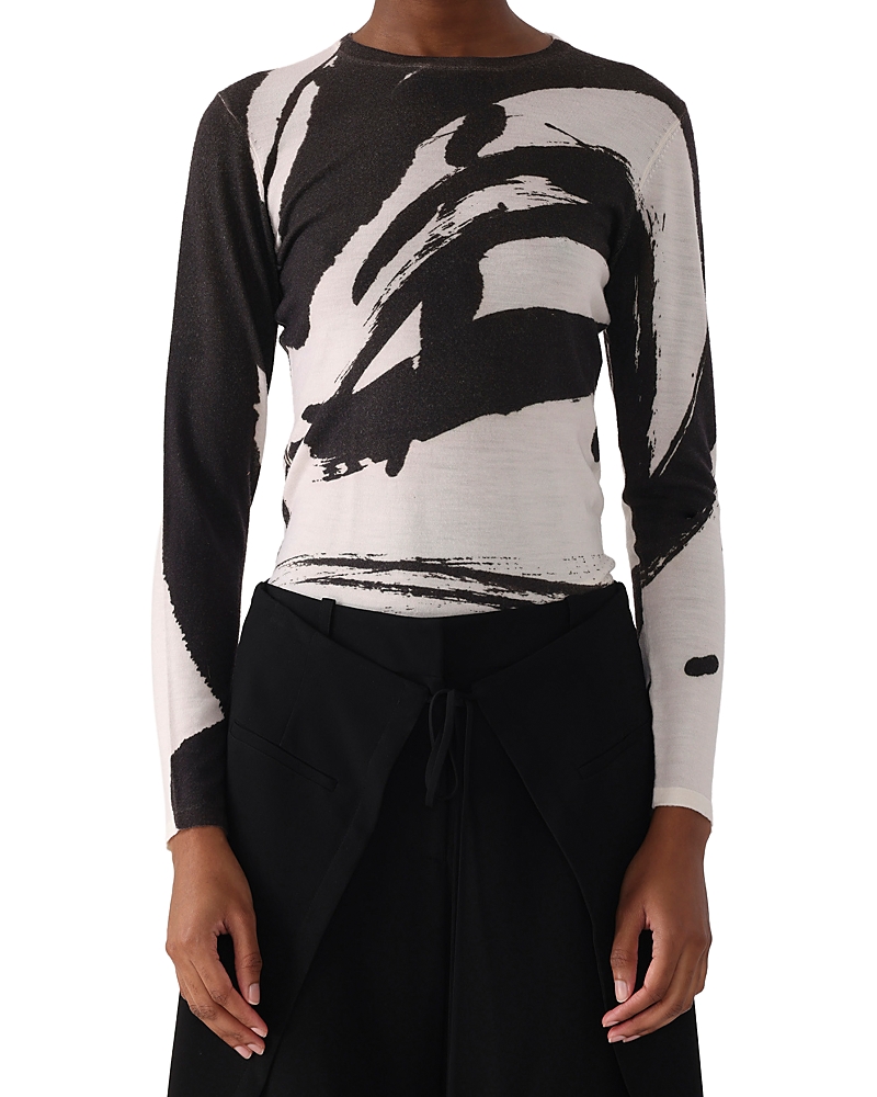 Jason Wu Collection Abstract Long Sleeve Merino Wool Sweater In Calico/black