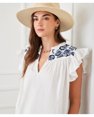 Embroidered Ruffled Top