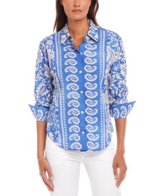 Karen Kane - Ruched Sleeve Paisley Print Shirt