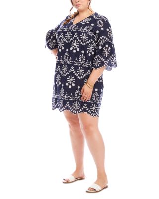 Plus Embroidered Flare Sleeve Shift Dress