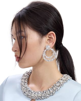 Crystal Double Hoop Clip On Earrings