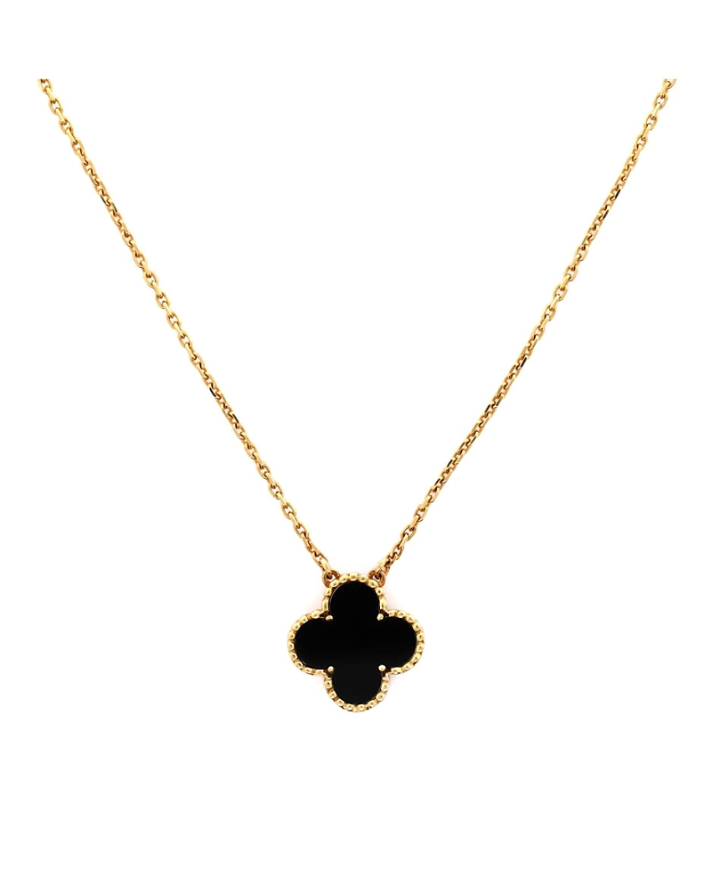 Pre-owned Pre-owned Van Cleef & Arpels Van Cleef & Arpels Vintage Alhambra Pendant Necklace 18k Gold And Onyx