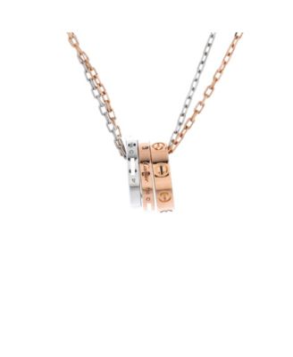 Pre-Owned Cartier - Love 3 Ring Pendant Necklace 18K Rose Gold and 18K White Gold with 6 Diamonds