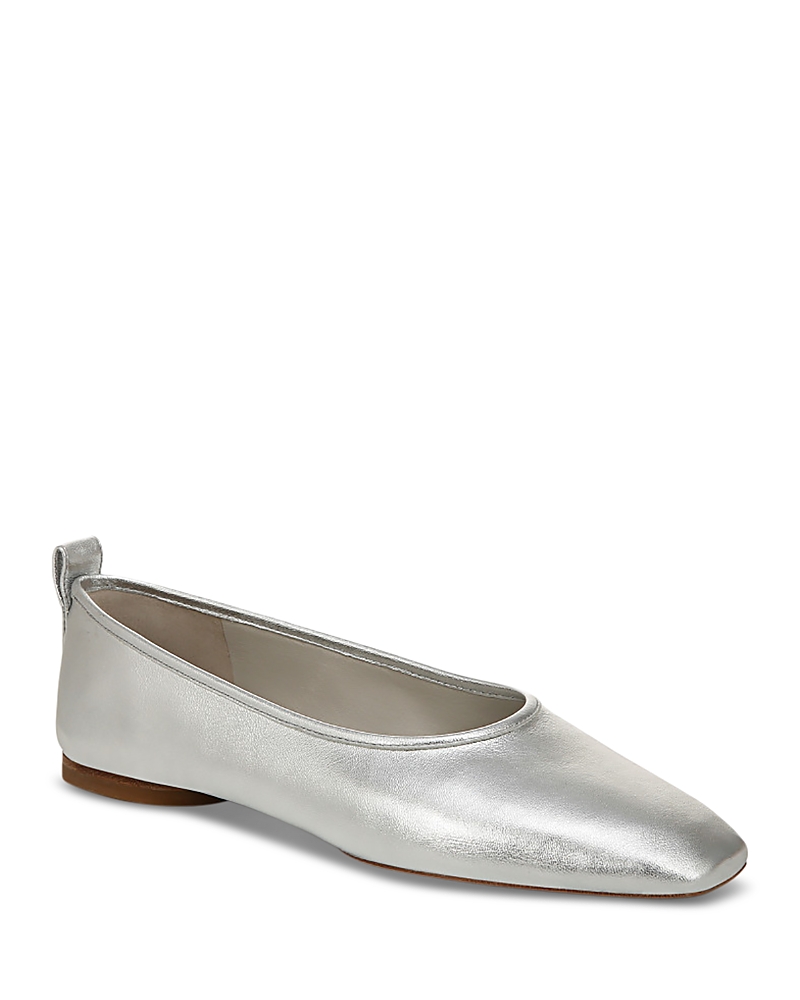 Vince Vivian Metallic Ballerina Flats In Silver