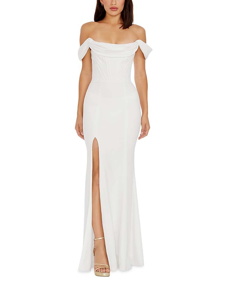 Dress the Population Melania Off-the-Shoulder Gown