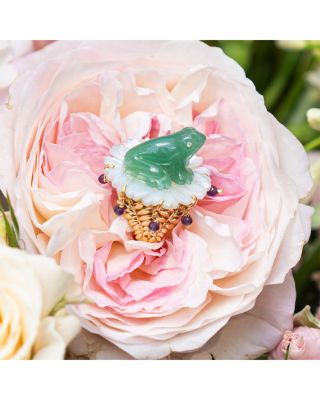 Villandry Mixed Stone Frog On Flower Ring in 18K Gold Plated
