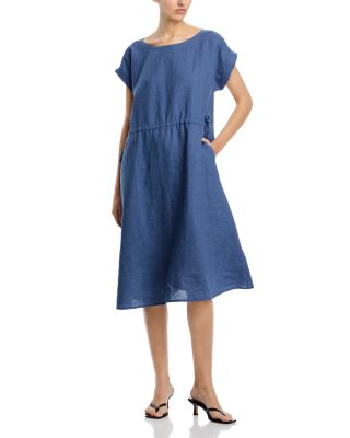 Linen Ballet Neck Cap Sleeved Dress