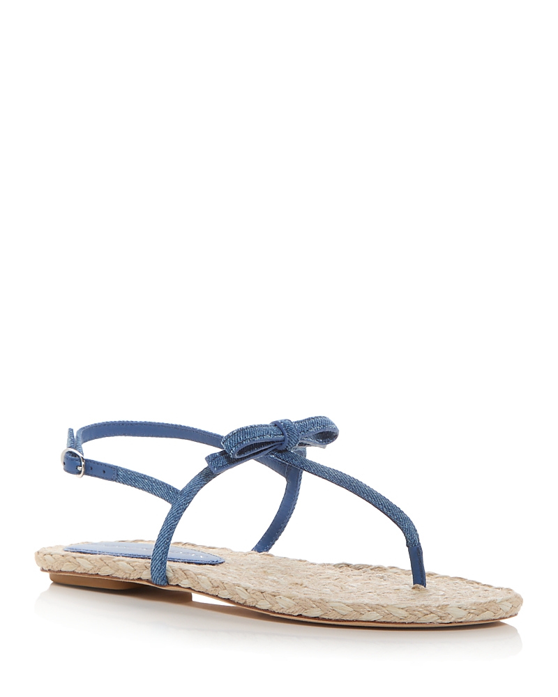 Stuart Weitzman Felicity Denim Bow T-strap Sandals In Washed/natural