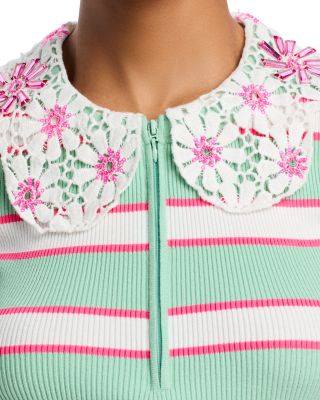 Removable Lace Collar Ribbed Knit Top