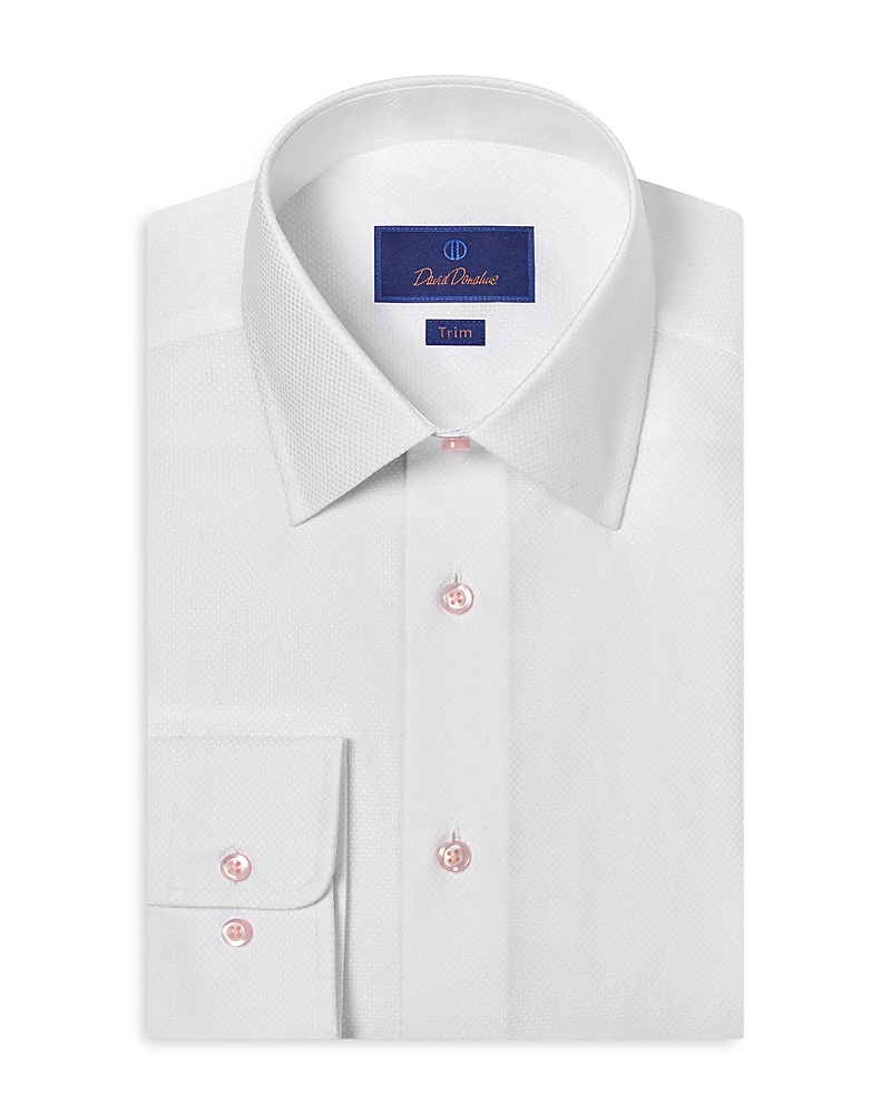 David Donahue Trim Fit Micro Texture Dobby Dress Shirt In White