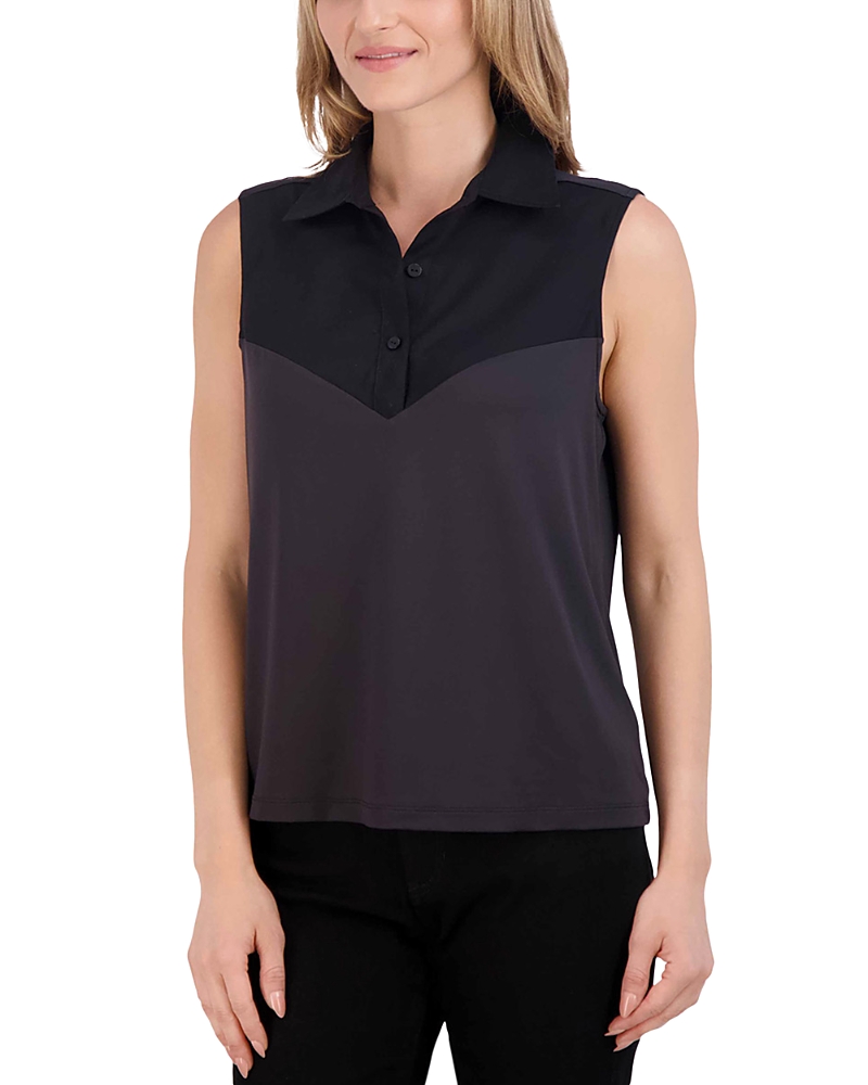 Foxcroft Mixed Media Sleeveless Button-up Shirt In Multi