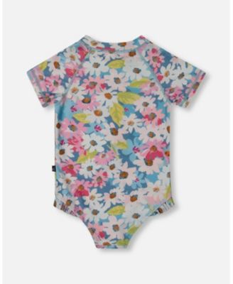 Girls' Printed Short Sleeve One-Piece Swimsuit - Little Kid