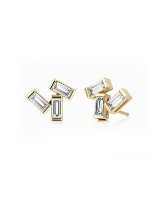 Baguette Cluster Studs in 14K Yellow Gold, 0.60 tcw Baguette Lab Created Diamonds