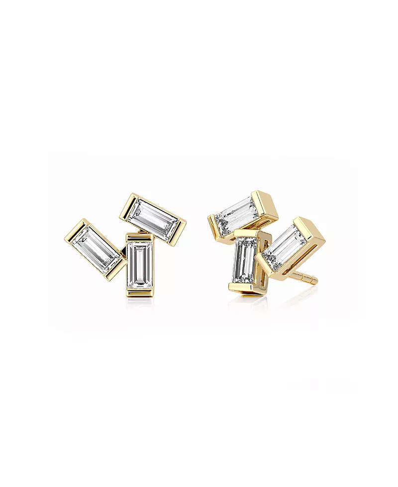 Vrai Baguette Cluster Stud in 14K Yellow Gold, 0.60ct Baguette Lab Created Diamonds