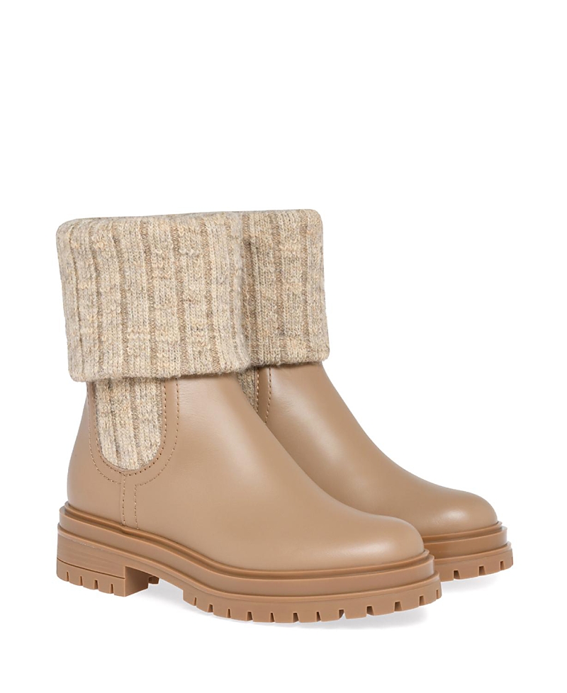 Gianvito Rossi Tenney Leather And Ribbed-knit Chelsea Boots In Brown