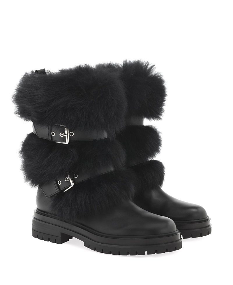 Gianvito Rossi Maverick Leather And Shearling Biker Boots In Black