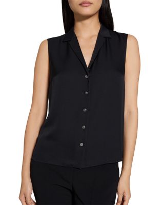 Sleeveless Button Front Silk Top