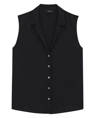 Sleeveless Button Front Silk Top