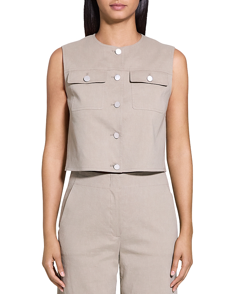 Theory Wool And Cashmere Cropped Cardigan Jacket In Soft Taupe