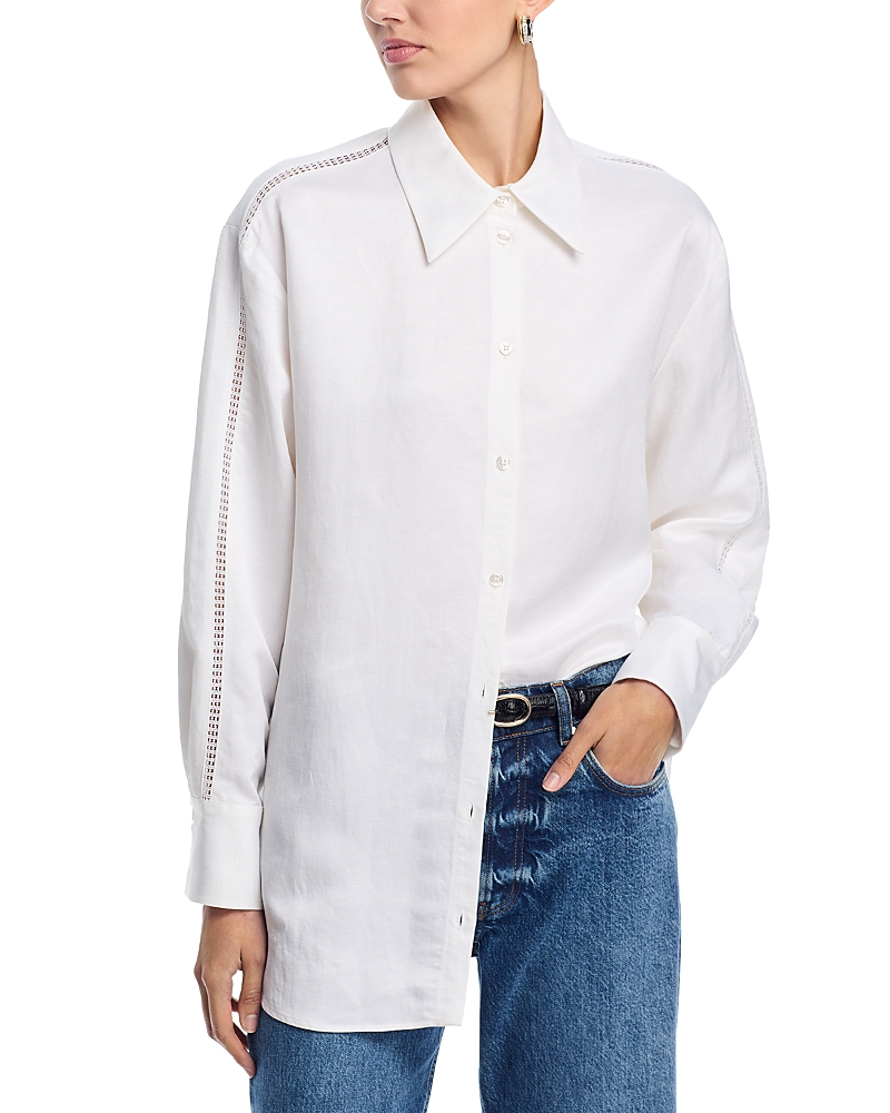 Hugo Boss Boss Belini Openwork Trim Button-up Shirt In White