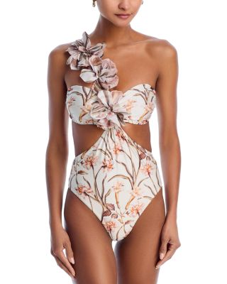 PatBO - Botanic Retro Flower Appliqu&eacute; One Piece Swimsuit