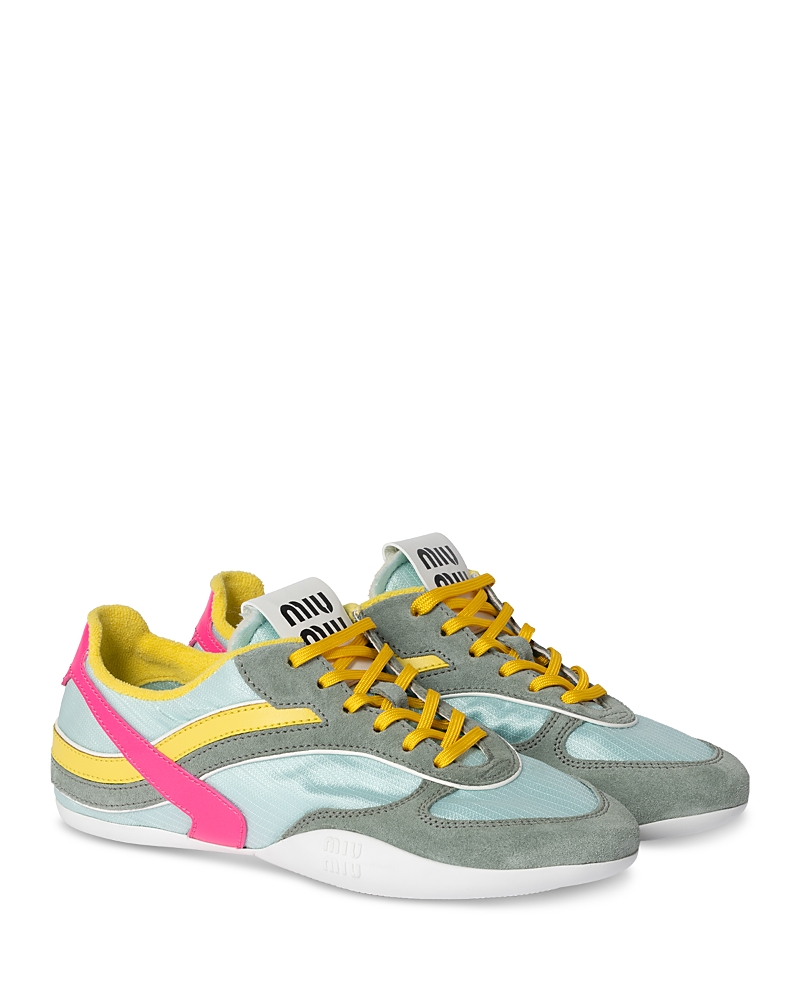Miu Miu Gymnasium Tech-nylon And Suede Sneakers In Anice+fuxia