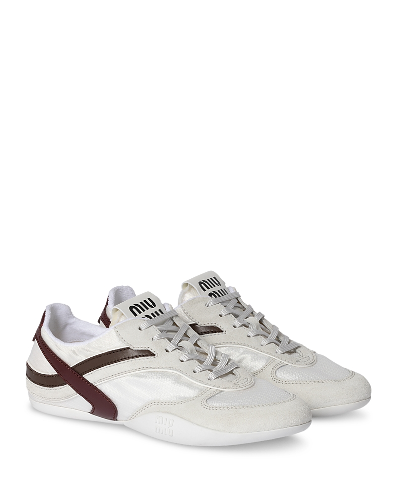 Miu Miu Women Two-tone Tech Fabric And Suede Gymnasium Sneakers In Multi