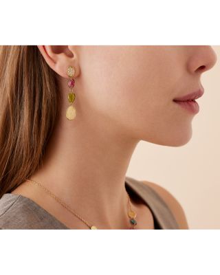 18K Yellow Gold Lunaria Tourmaline Multicolor Tourmaline & Diamond Cluster Drop Earrings