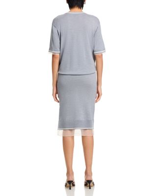 Short Sleeve Draped Knit Dress with Chiffon Combo