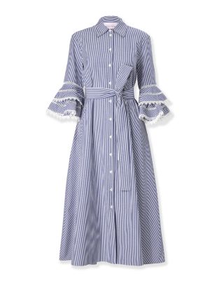 Tiered Ruffle Sleeve Cotton Shirt Dress