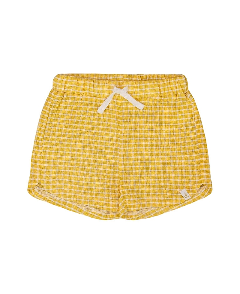 Deux Par Deux Girls' Crinkle Short - Little Kid In Pale Yellow And White