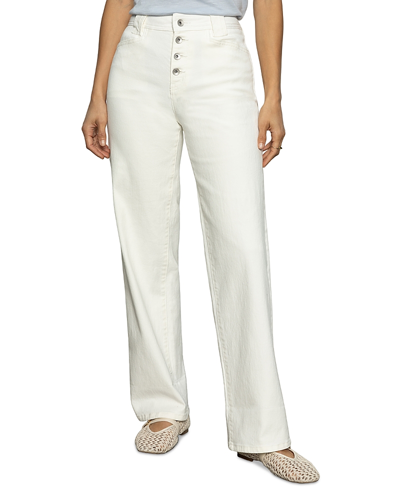 Sanctuary Luna Button Fly High Waist Cuff Straight Leg Jeans In Bleached White