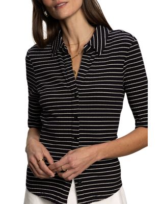 Ribbed Knit Button Front Shirt 