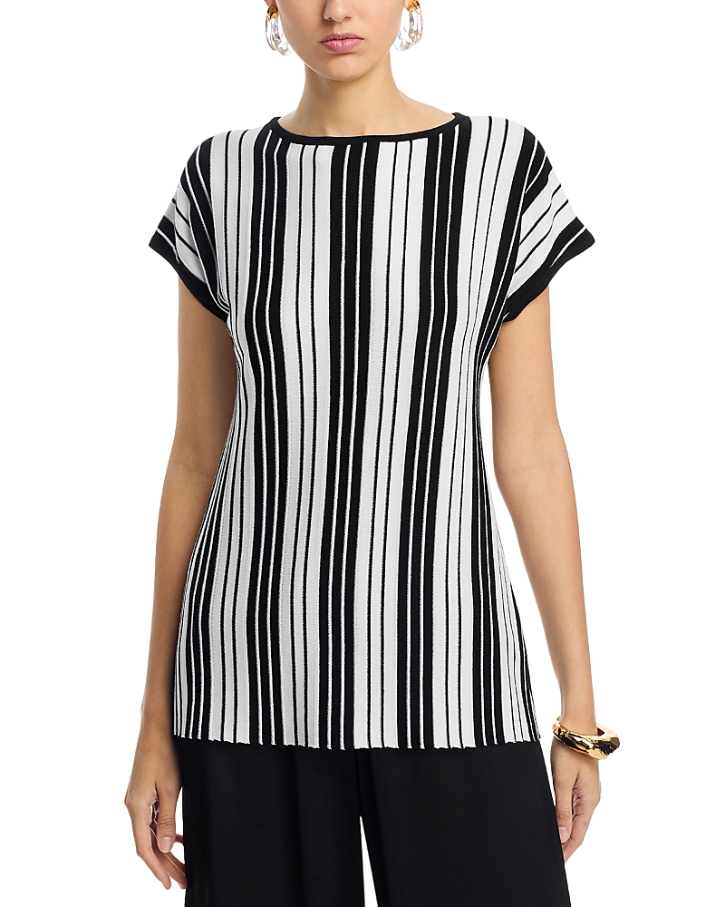 Misook Cap Sleeve Stripe Tunic In Black/white
