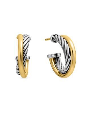 David Yurman - Crossover Hoop Earrings in Sterling Silver with 18K Yellow Gold, 17mm