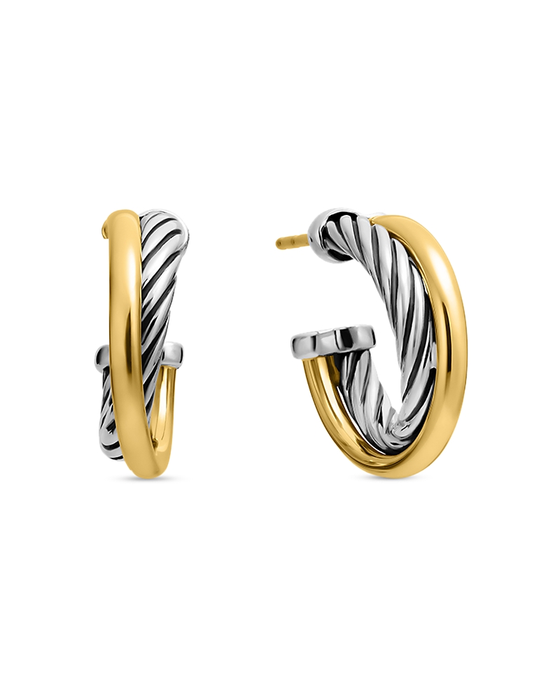 David Yurman Crossover Hoop Earrings in Sterling Silver with 18K Yellow Gold, 17mm · OS