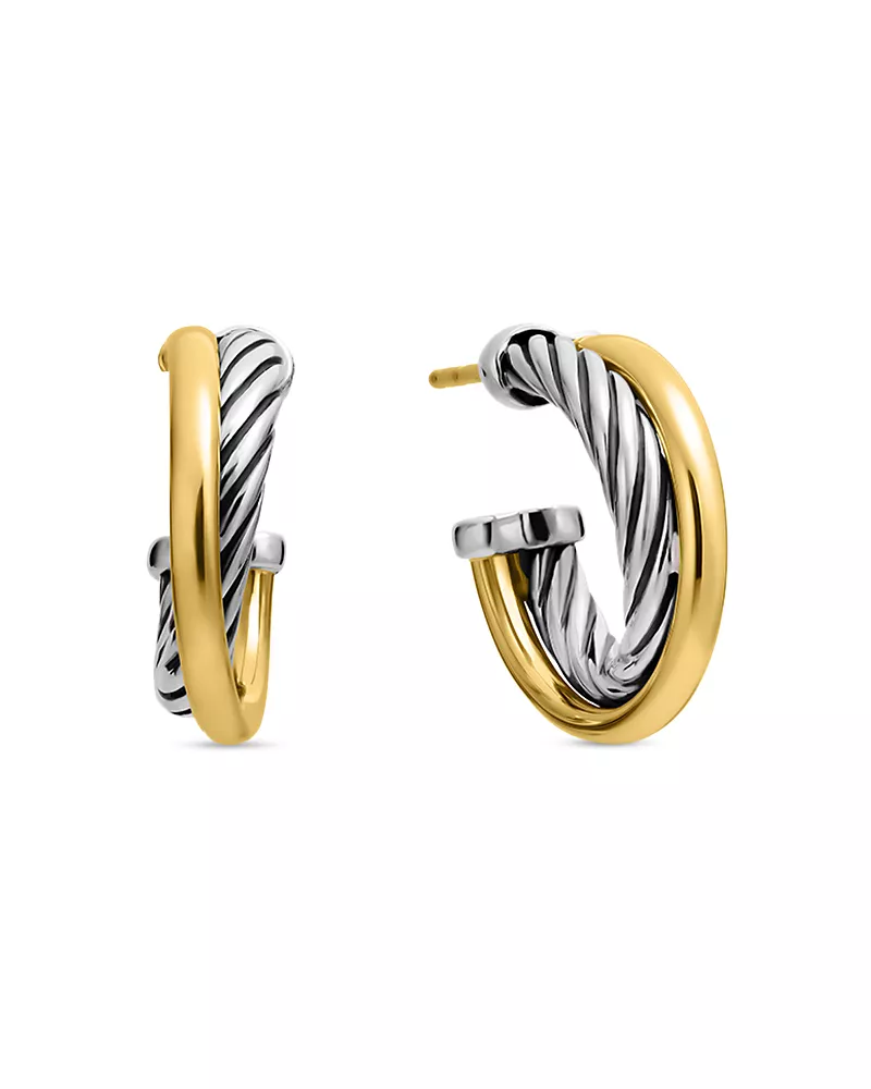 David Yurman Crossover Hoop Earrings in Sterling Silver with 18K Yellow Gold, 17mm